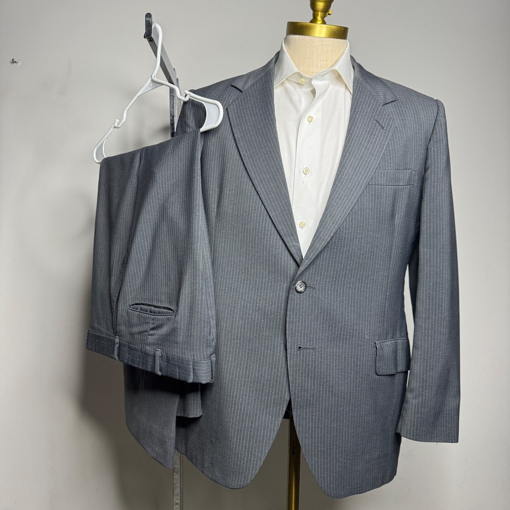 Kuppenheimer Mens Gray Pinstripe‎ Wool Blend Suit 42R 36W